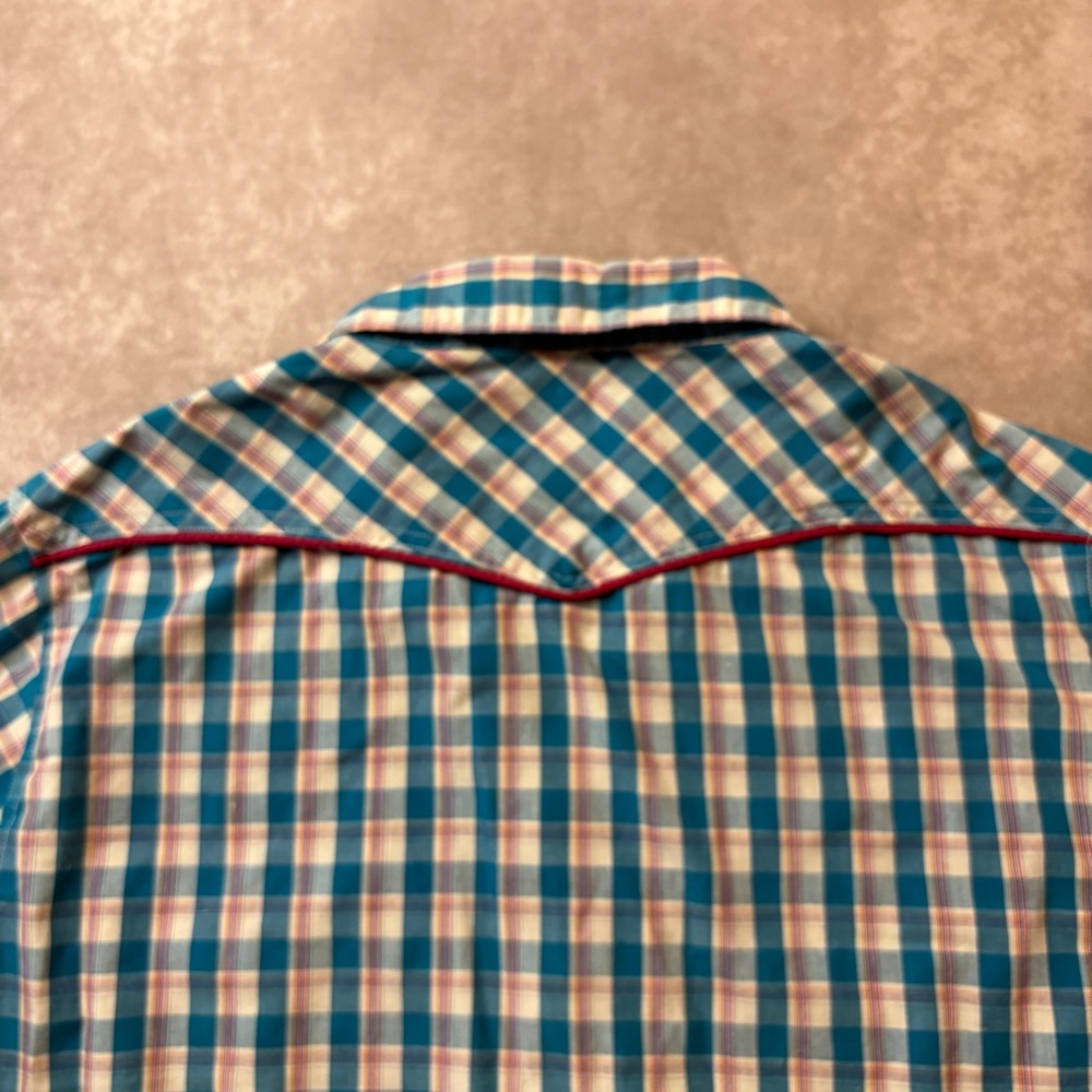 Bit & Bridle Plaid Western Embroidered Pearl Snap Button Down Shirt Size Large - Picture 5 of 6